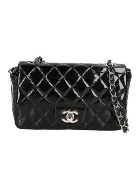 Chanel Patent Leather Mini Quilted 20 Single Flap Bag Chain